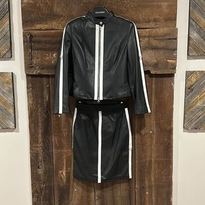 Women’s luxury black and white leather jacket and skirt by Danier. petite 0-2